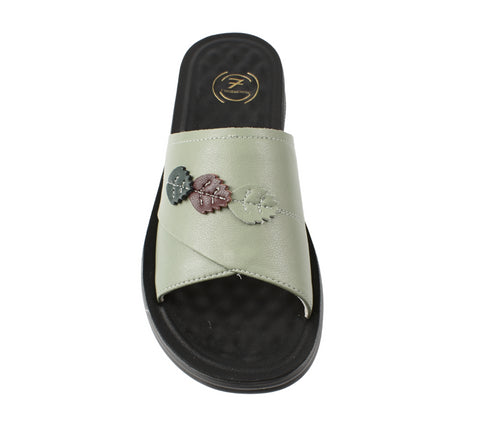 Papuci casual, dama, FORMAZIONE, 3602Q07 verde, piele naturala